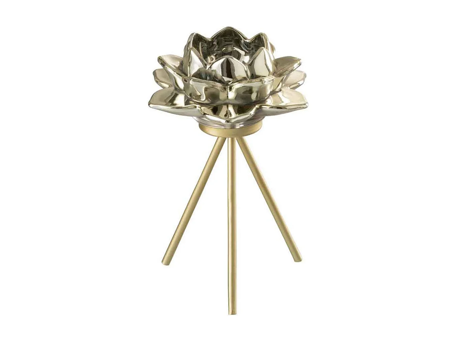 Portavelas de pie de flor en vidrio dorado de 18 cm de altura