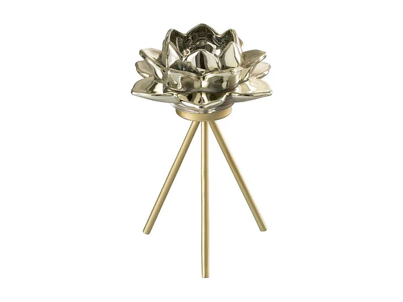 Portavelas de pie de flor en vidrio dorado de 18 cm de altura