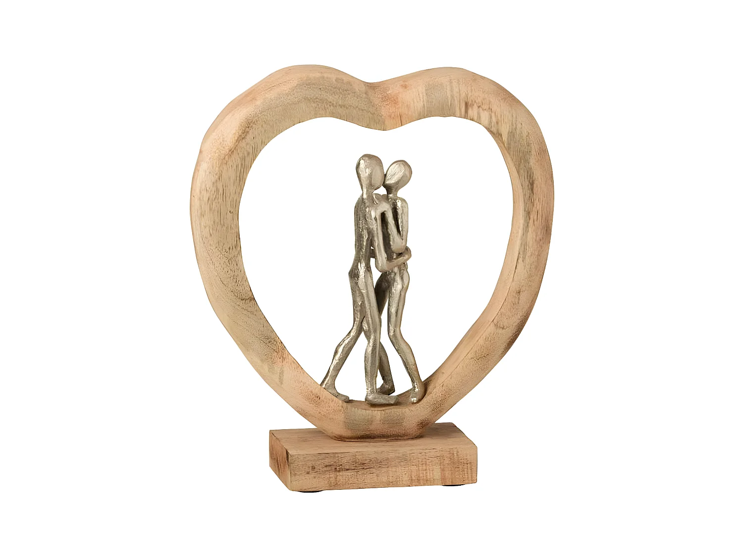 Statue Déco en Bois "Couple & Cœur" 35cm Naturel