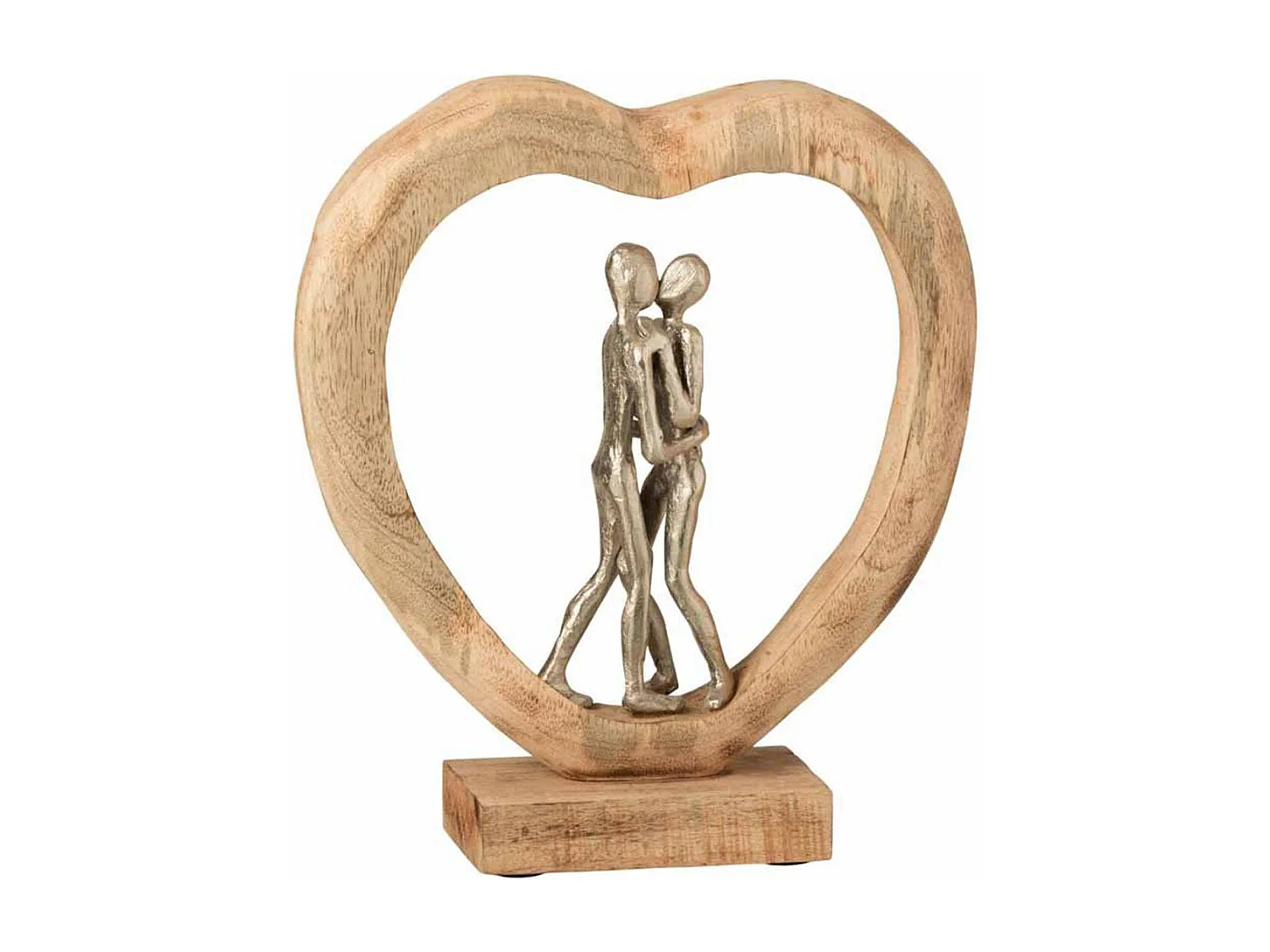 Statue Déco en Bois "Couple & Cœur" 35cm Naturel