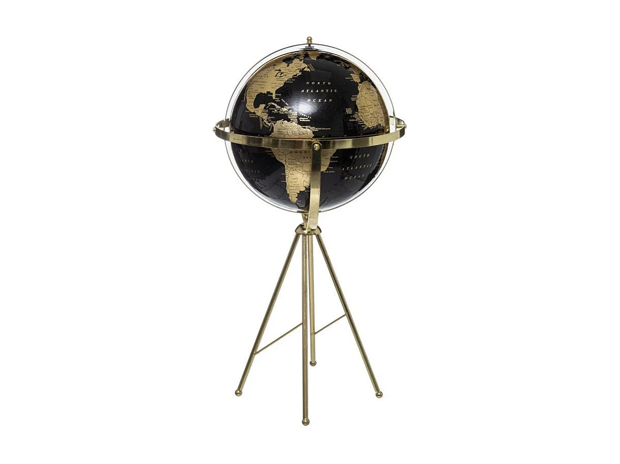 Globe Terrestre Déco "Grand Hôtel" 60cm Noir & Or