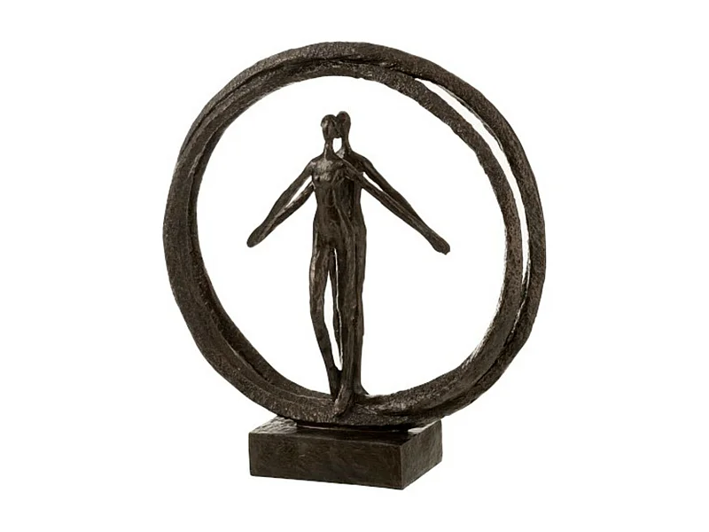 Statuette Déco "Couple Double Cercle" 30cm Marron