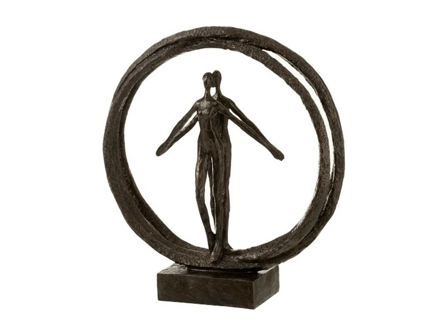 Statuette Déco "Couple Double Cercle" 30cm Marron