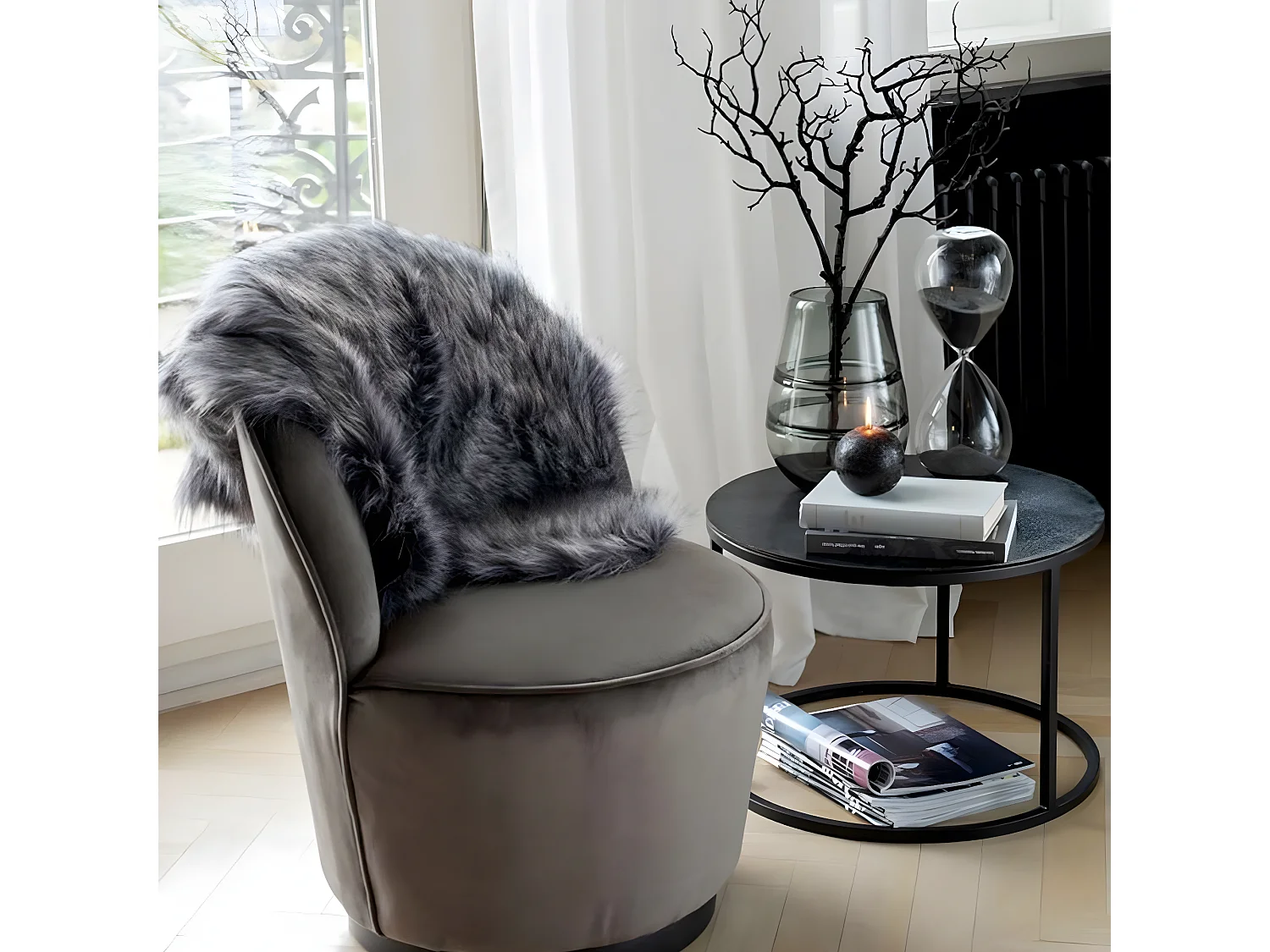 Sablier Déco "Perles" 40cm Noir