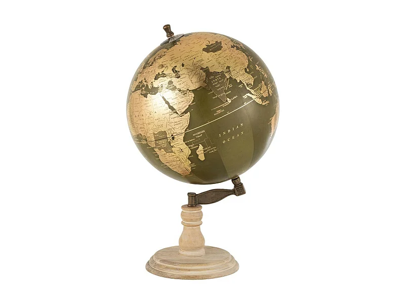 Globe sur Pied en Bois "Woods" 50cm Kaki & Or
