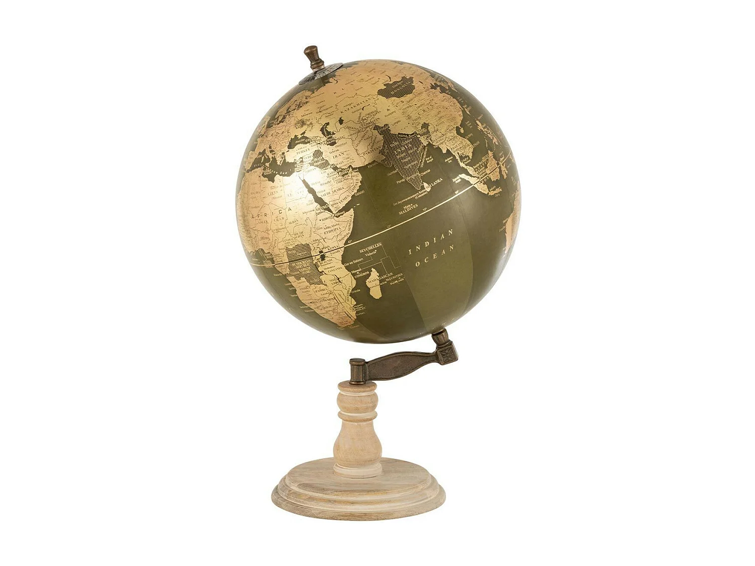 Globe sur Pied en Bois "Woods" 50cm Kaki & Or