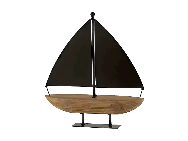 Voilier Déco sur Socle "Bateau" 38cm Marron & Noir