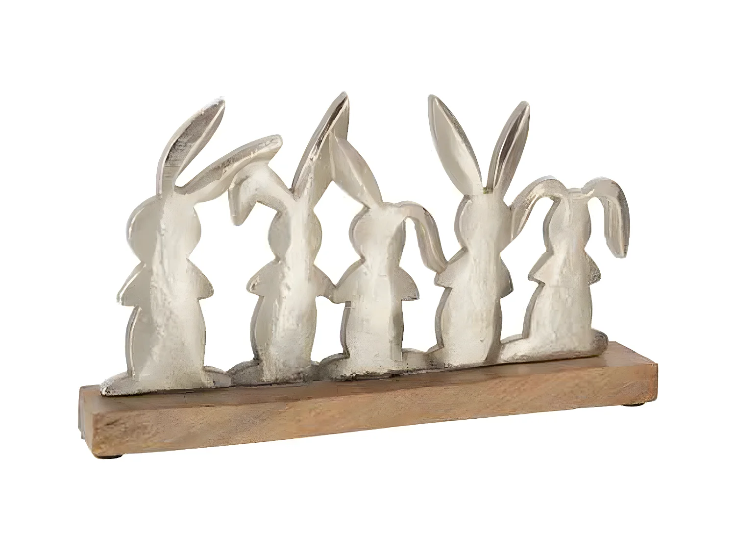 Statuette Déco "Lapins en Rang" 30cm Argent