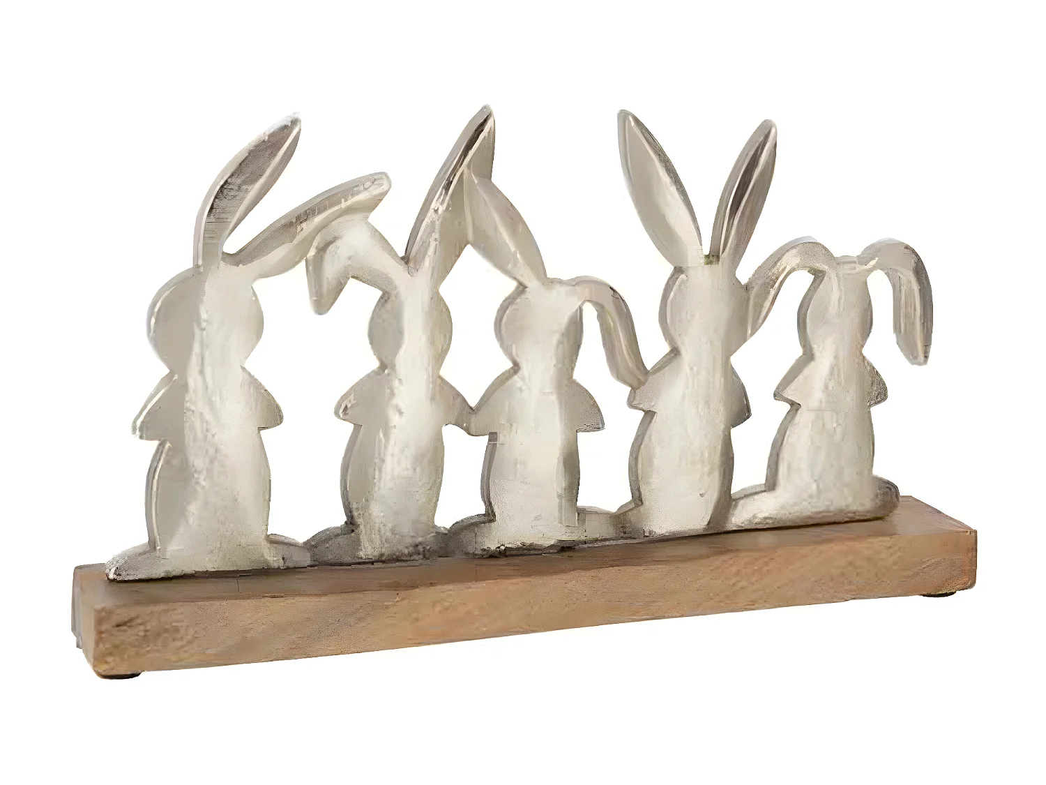 Statuette Déco "Lapins en Rang" 30cm Argent