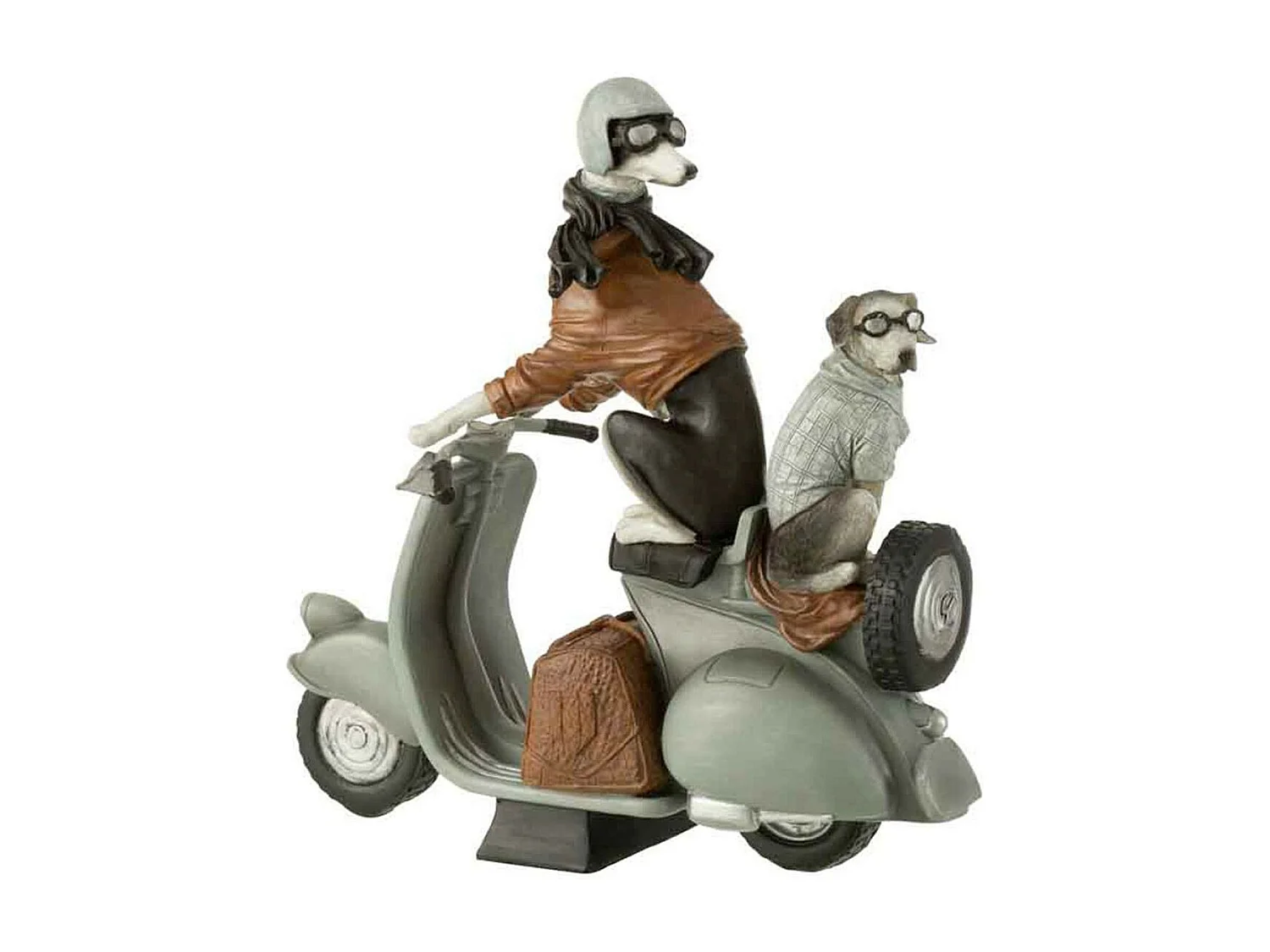 Statuette Déco "Chiens sur Scooter" 32cm Gris