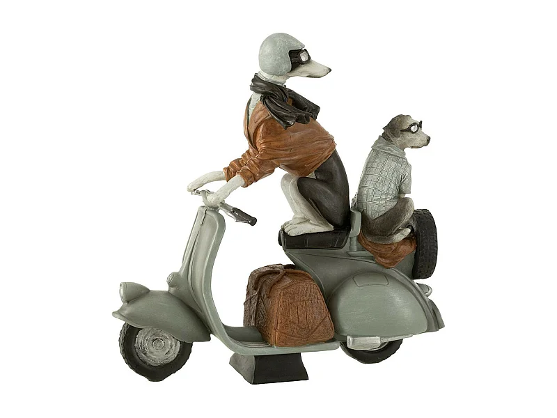 Statuette Déco "Chiens sur Scooter" 32cm Gris