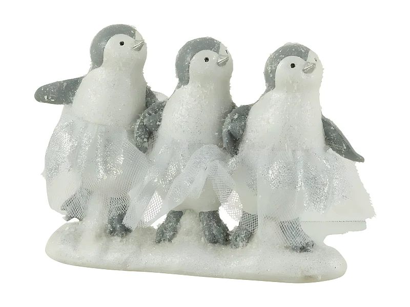 Statuette Déco "3 Pingouins" 20cm Blanc & Gris