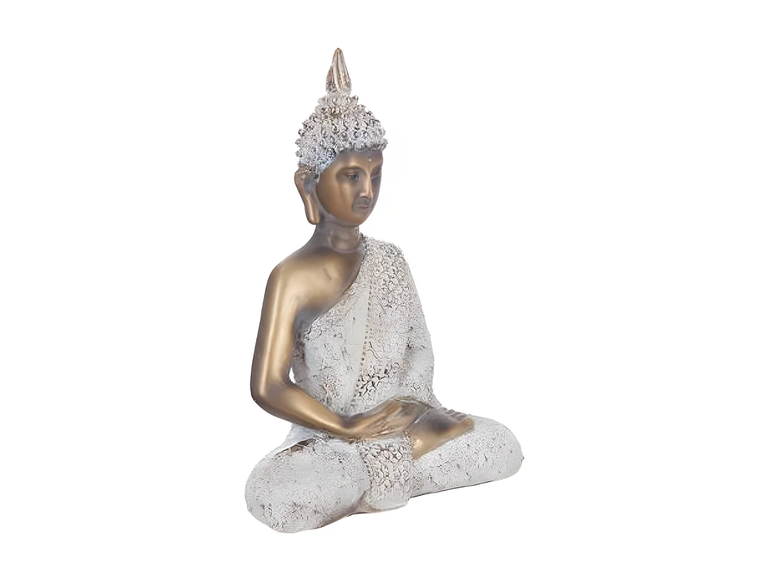 Statue Bouddha Assis 27cm Or & Blanc