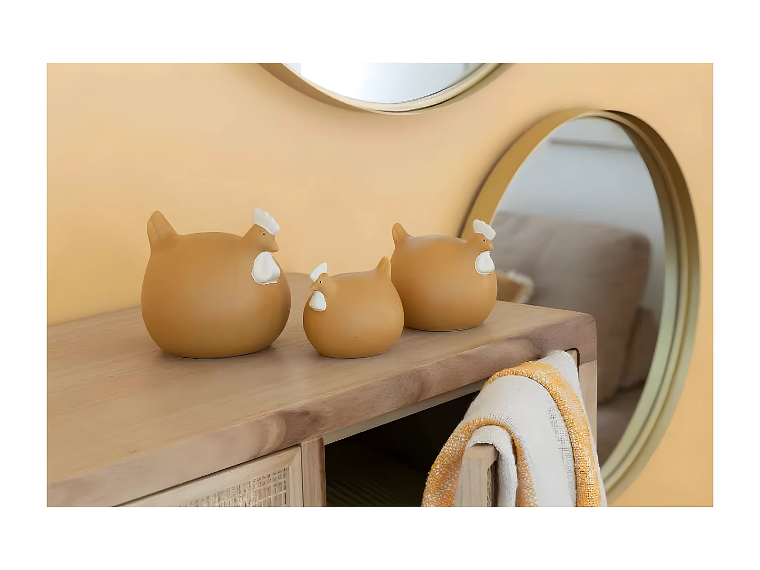 Statuette Déco "Poule en Céramique" 18cm Ocre