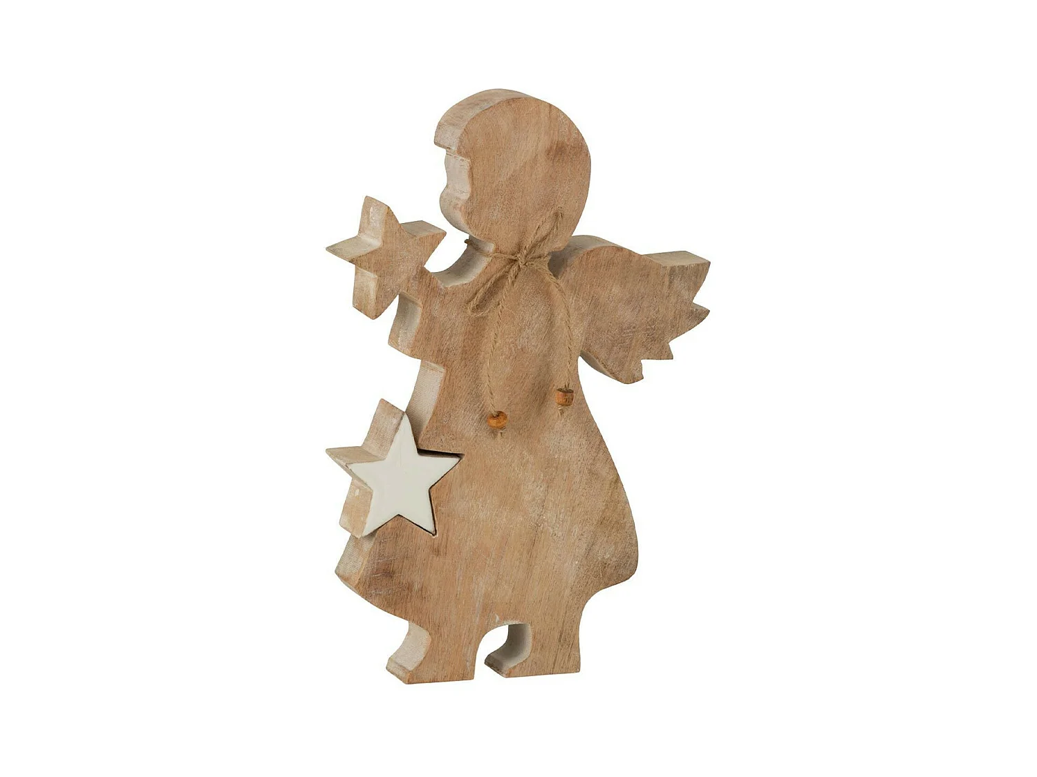 Statuette Déco "Ange Étoile" 29cm Blanc & Naturel