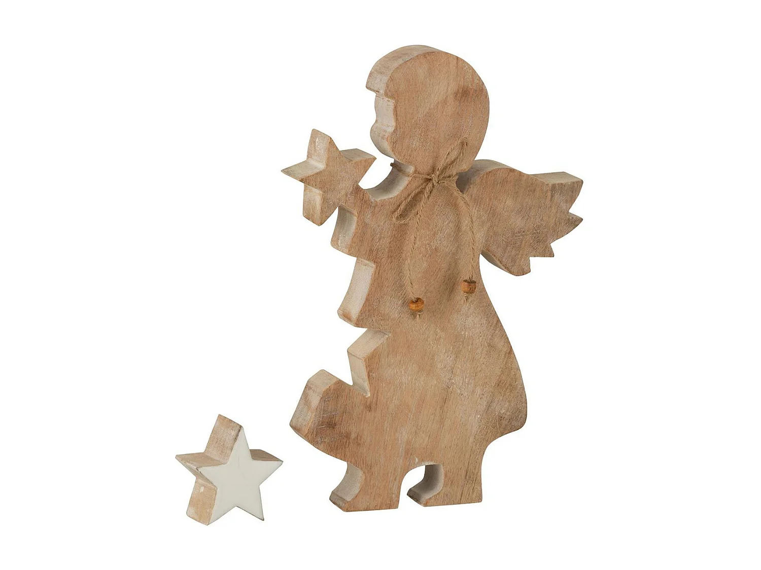 Statuette Déco "Ange Étoile" 29cm Blanc & Naturel