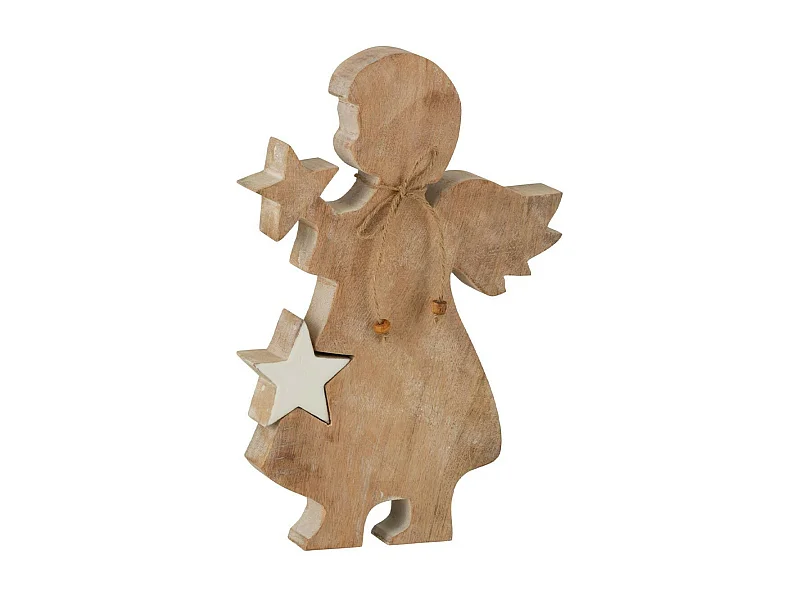 Statuette Déco "Ange Étoile" 29cm Blanc & Naturel