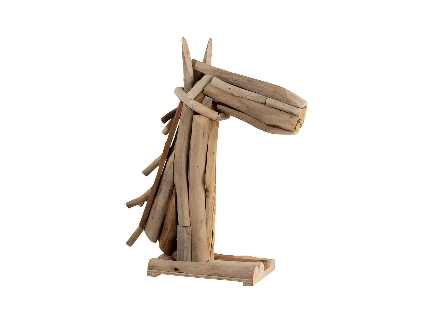 Statue Déco en Bois "Tête de Cheval" 28cm Naturel