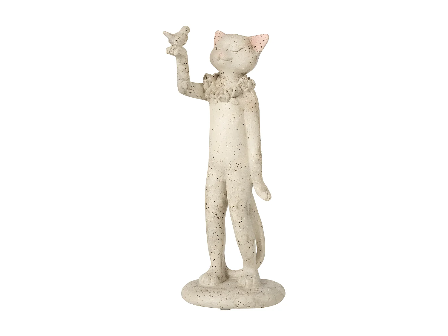 Statuette Déco "Chat avec Oiseau" 27cm Gris