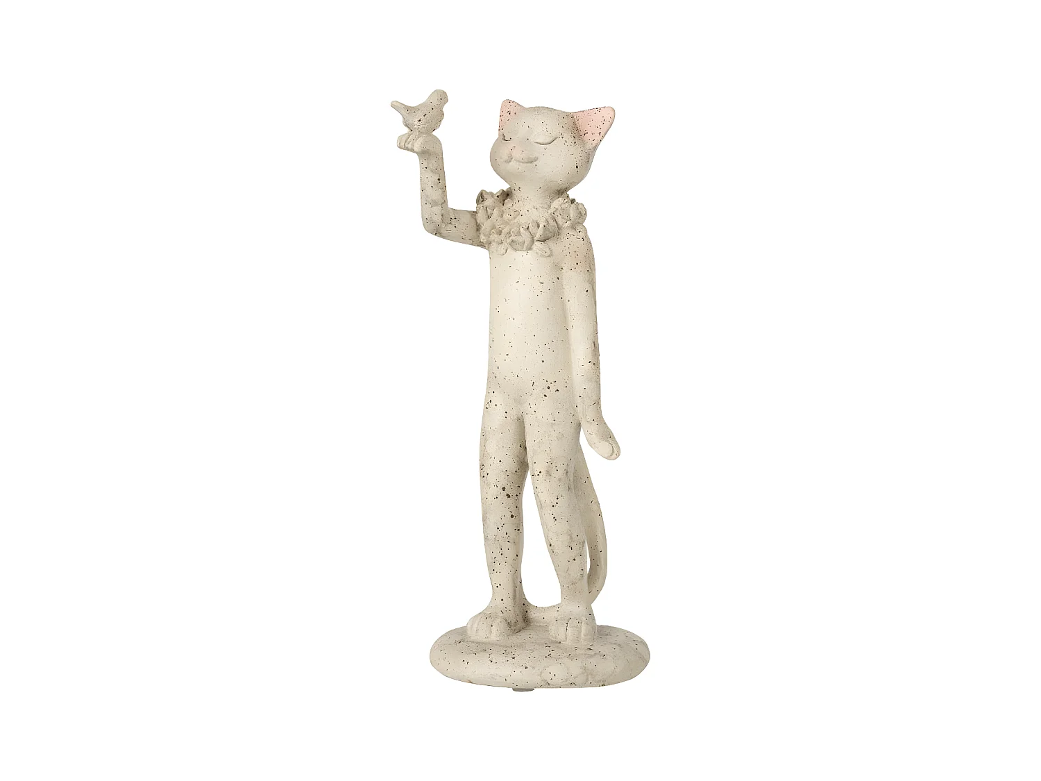 Statuette Déco "Chat avec Oiseau" 27cm Gris