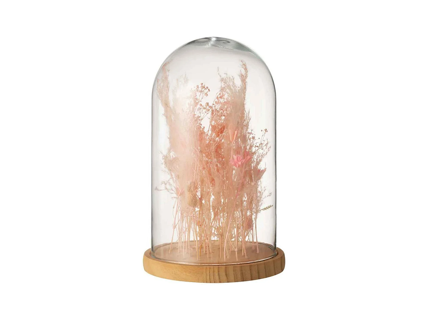 Cloche en Verre Déco "Fleurs Séchées" 38cm Rose