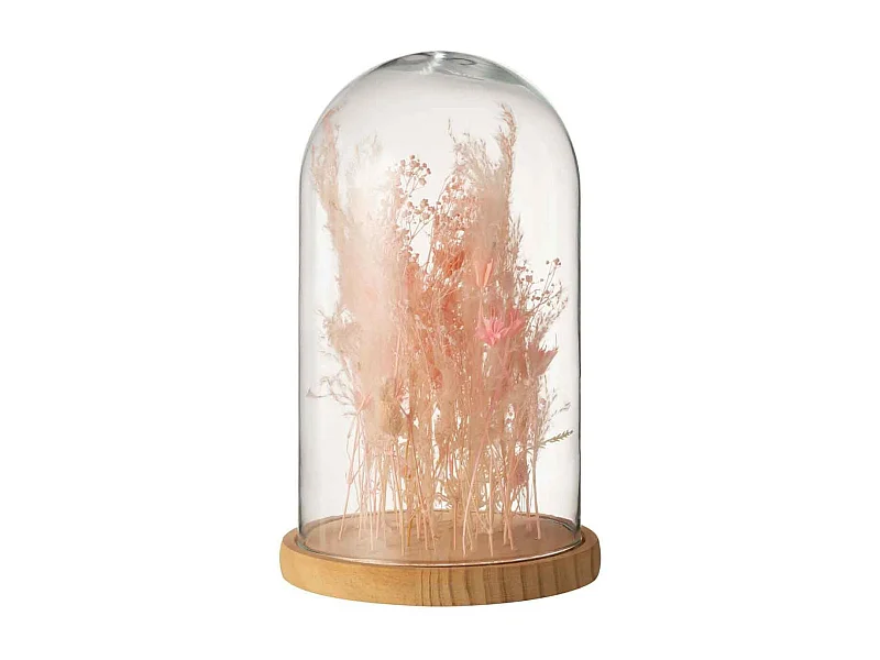 Cloche en Verre Déco "Fleurs Séchées" 38cm Rose