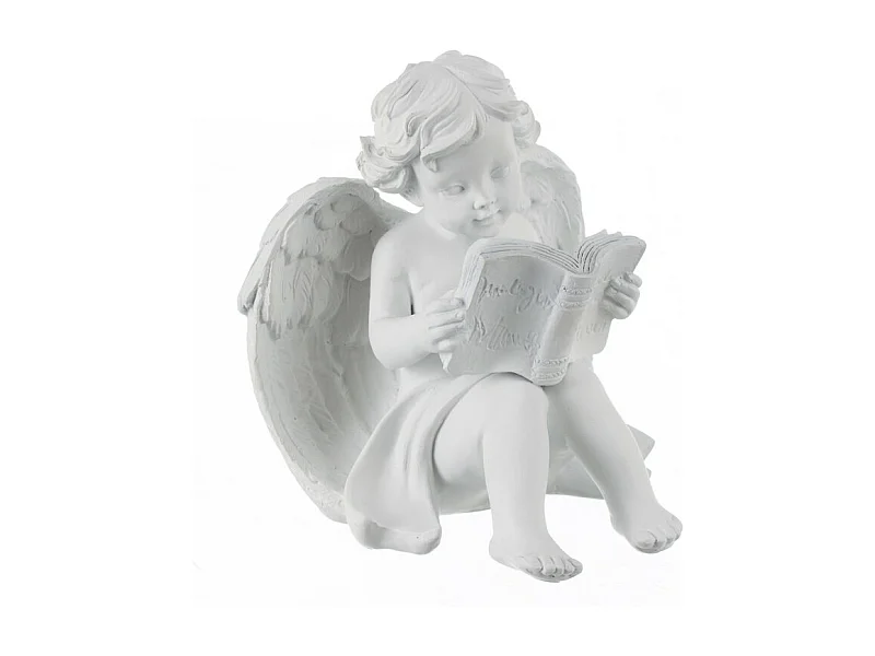 Statuette Ange Assis "Lecture" Blanc
