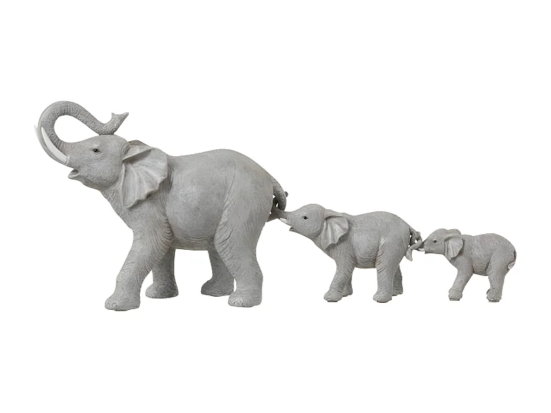 Statuette Déco en Résine "3 Eléphants" 57cm Gris
