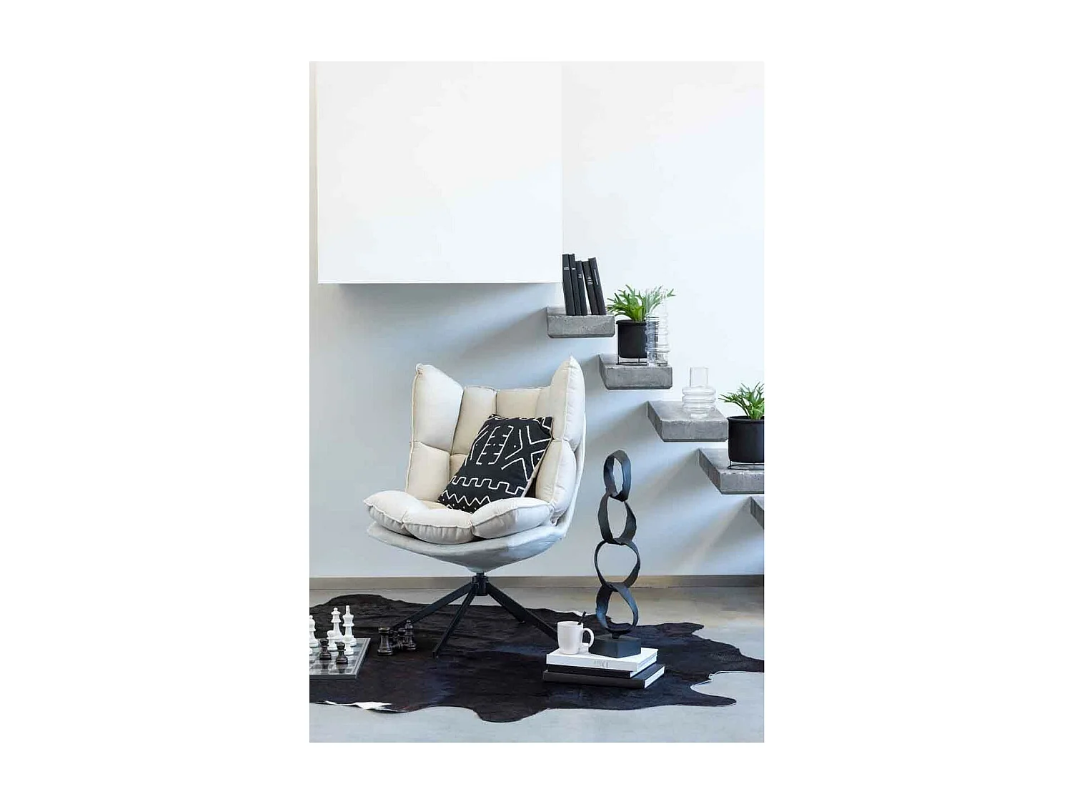 Jeu d'Échecs Déco "Vintage" 61cm Blanc & Marron