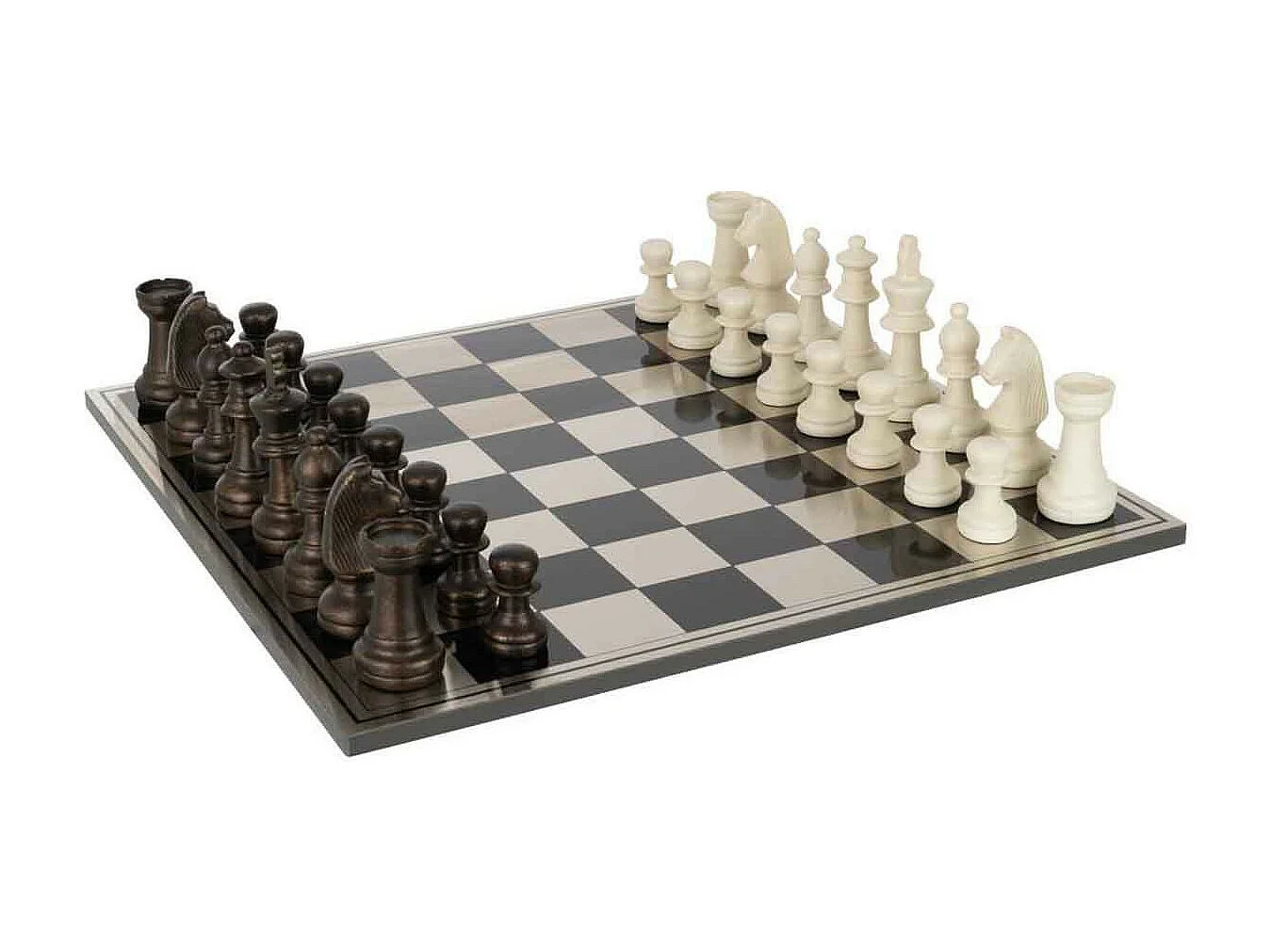 Jeu d'Échecs Déco "Vintage" 61cm Blanc & Marron