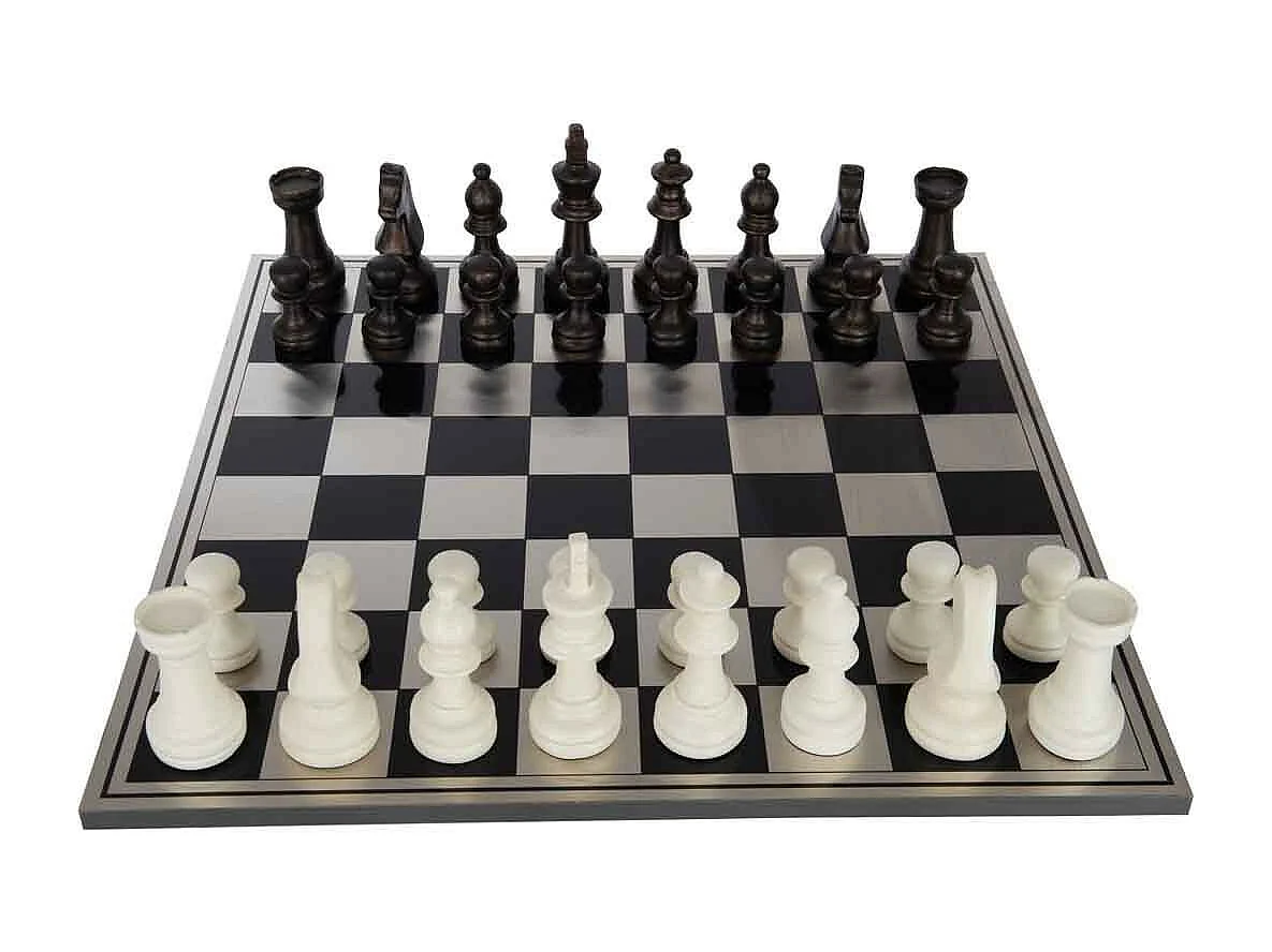 Jeu d'Échecs Déco "Vintage" 61cm Blanc & Marron