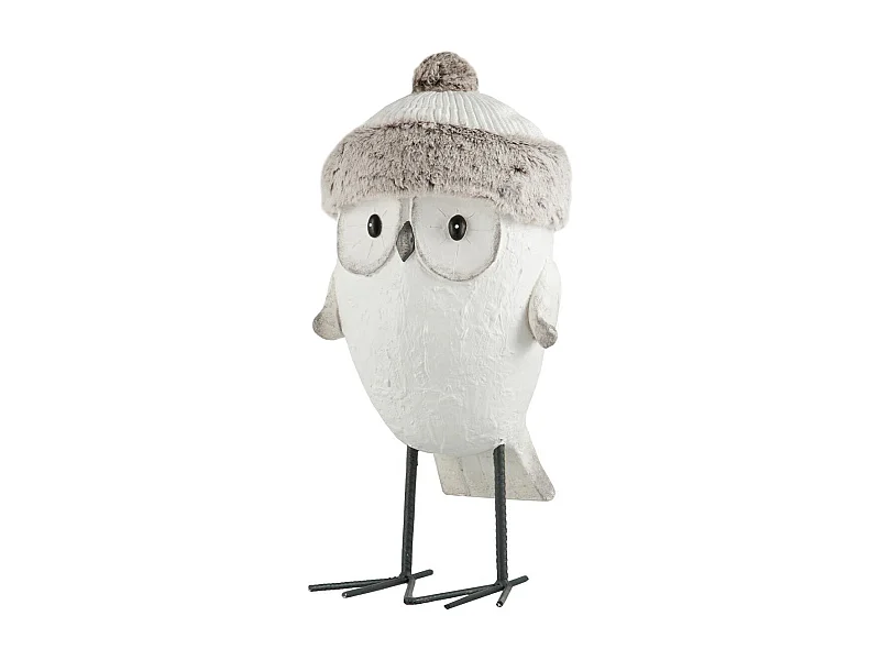 Statue Déco "Hibou avec Bonnet" 52cm Blanc