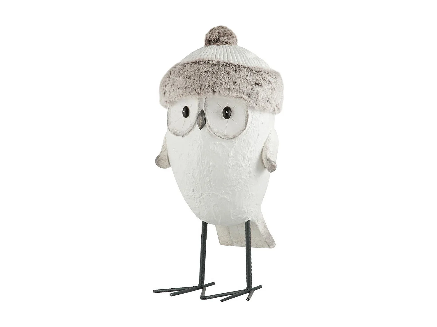 Statue Déco "Hibou avec Bonnet" 52cm Blanc
