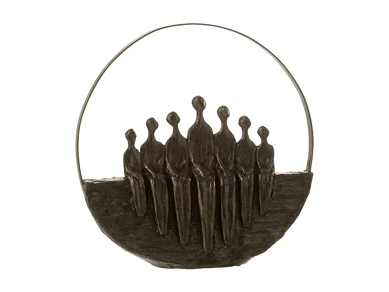 Statuette Déco "7 Personnages Cercle" 30cm Marron