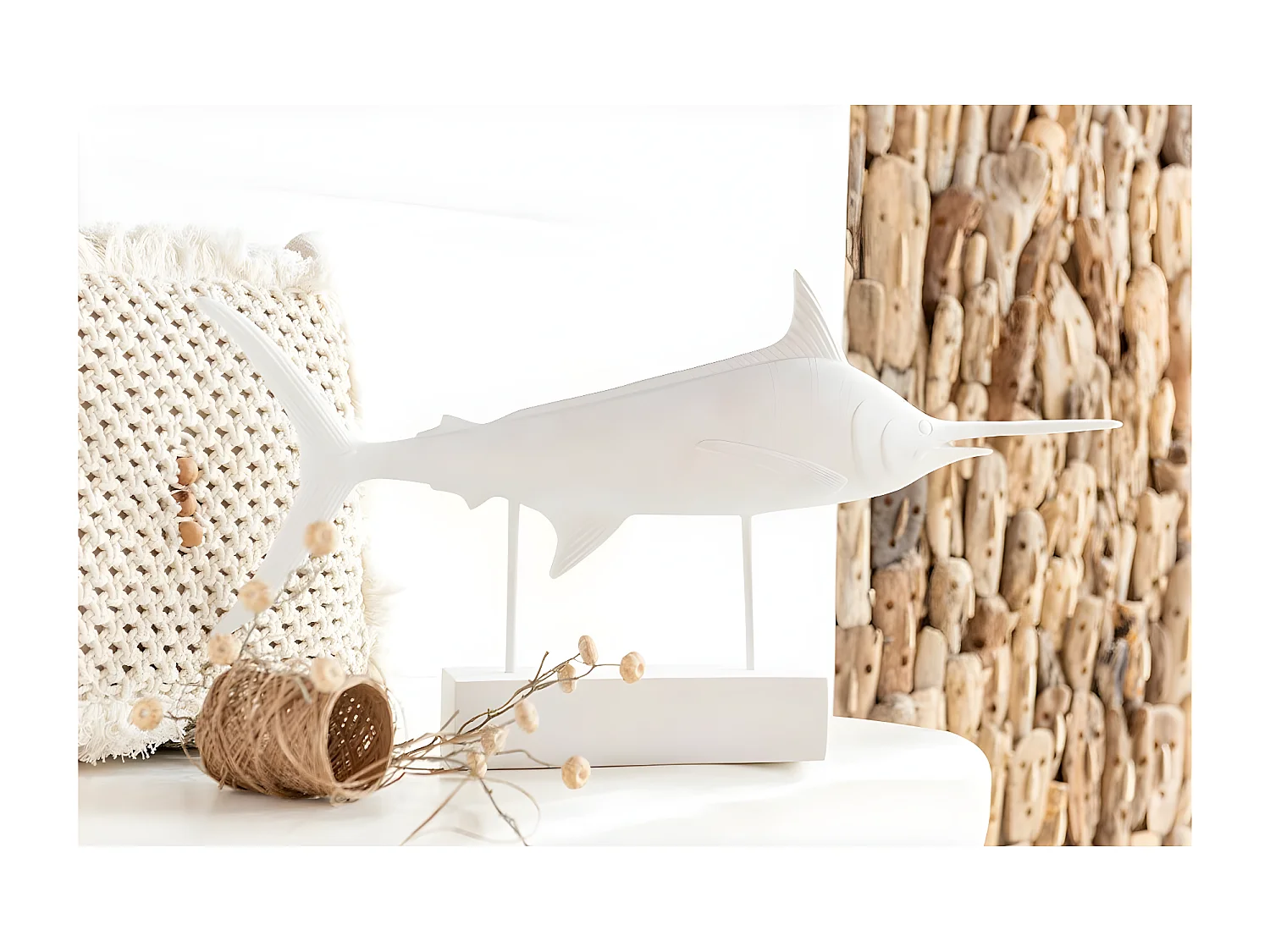 Statue Déco en Résine "Espadon" 72cm Blanc