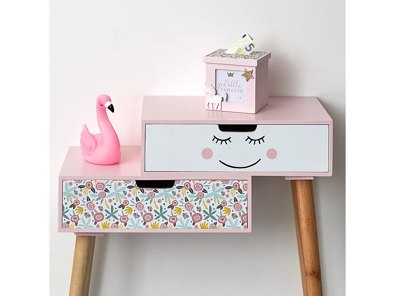 Tirelire Bois Cube Rose Blanc, Rose