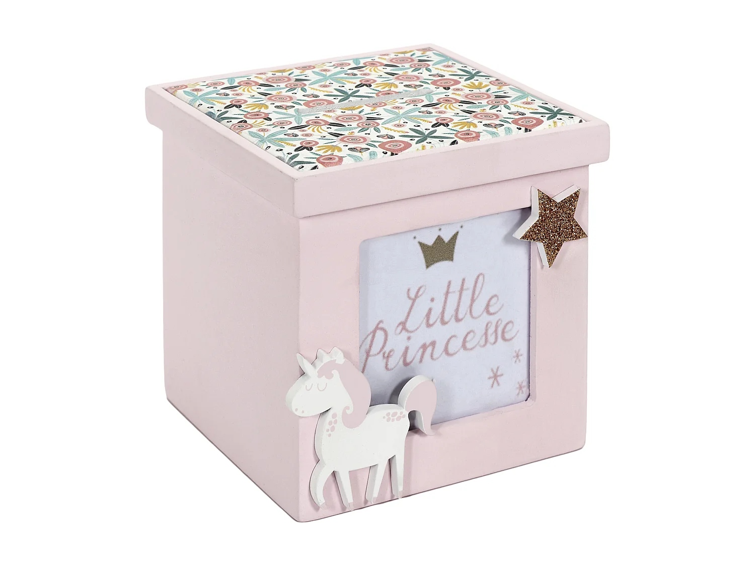 Tirelire Bois Cube Rose Blanc, Rose