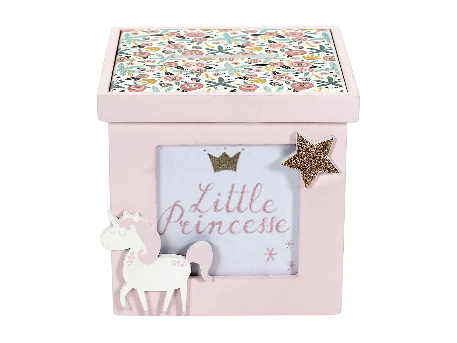 Tirelire Bois Cube Rose Blanc, Rose