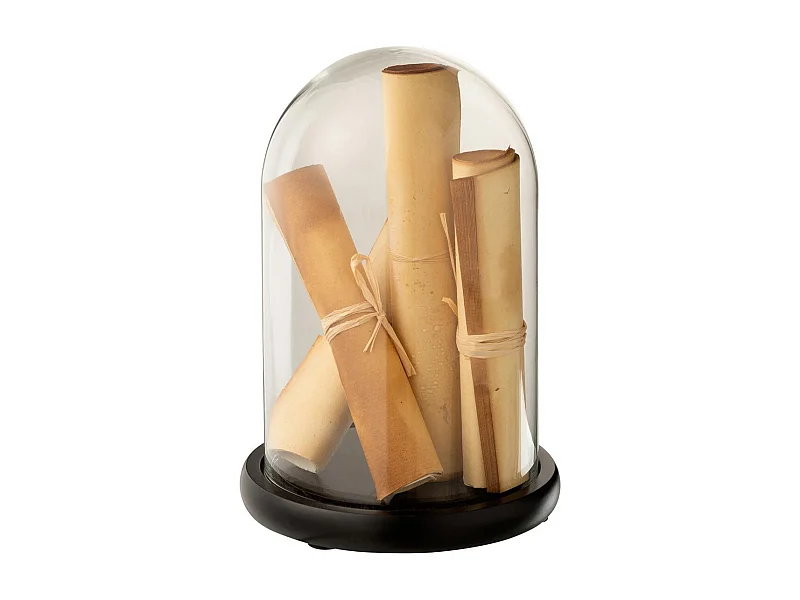 Cloche Déco en Verre "Parchemins" 25cm Beige