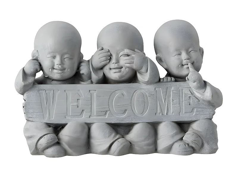 Statue Déco en Résine "Welcome" 42cm Gris