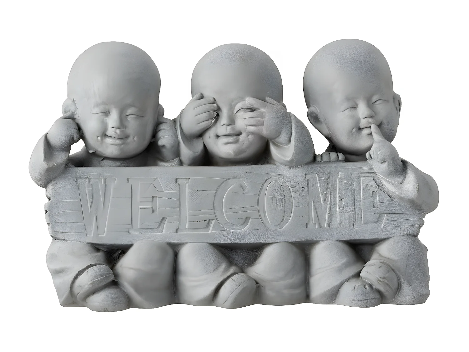 Statue Déco en Résine "Welcome" 42cm Gris