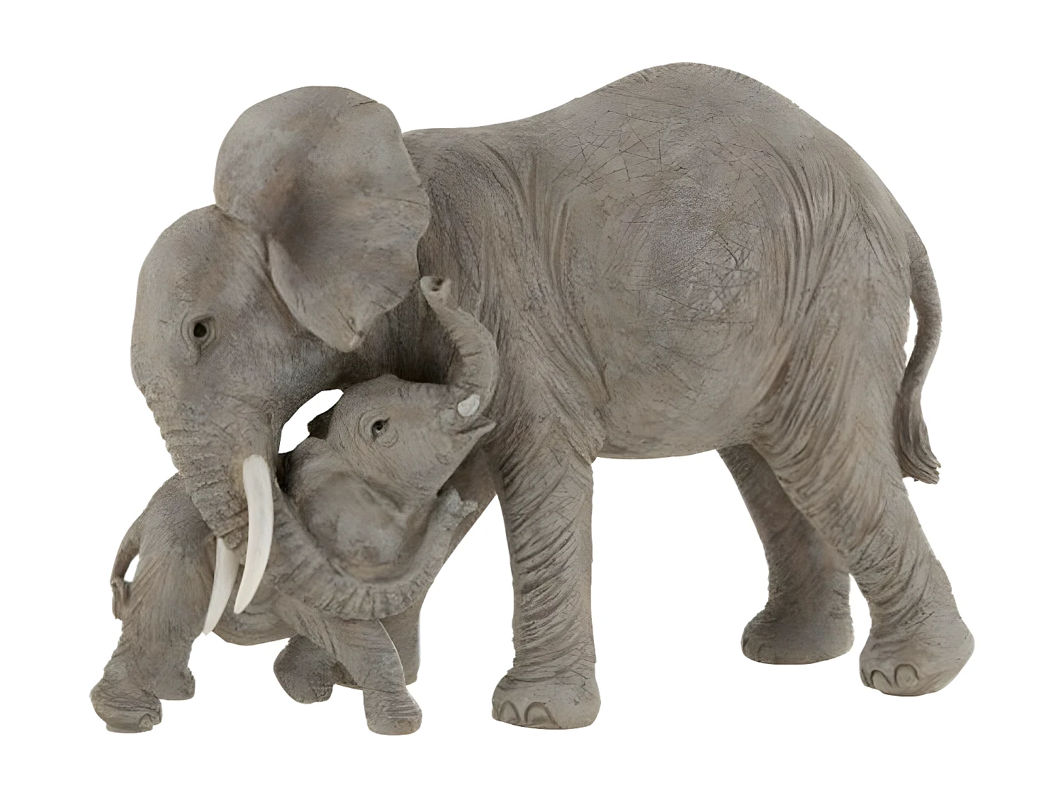 Statue Déco "Eléphant Câlin" 28cm Gris