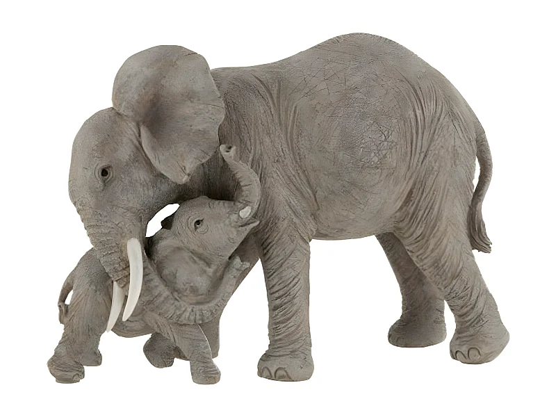 Statue Déco "Eléphant Câlin" 28cm Gris