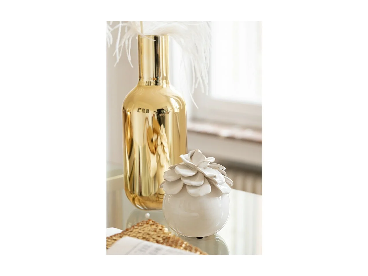 Botella decorativa de vidrio dorado de 12x12x32 cm