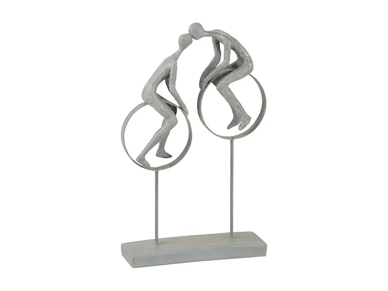 Statuette Déco "Couple sur Cercle" 35cm Gris