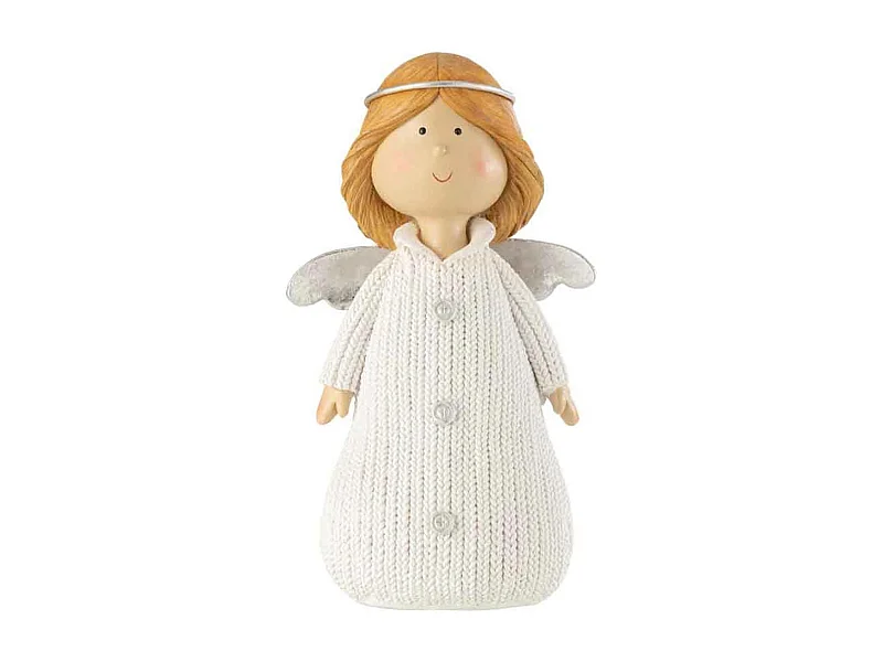 Angelo di Natale in resina bianco 17x12x29 cm