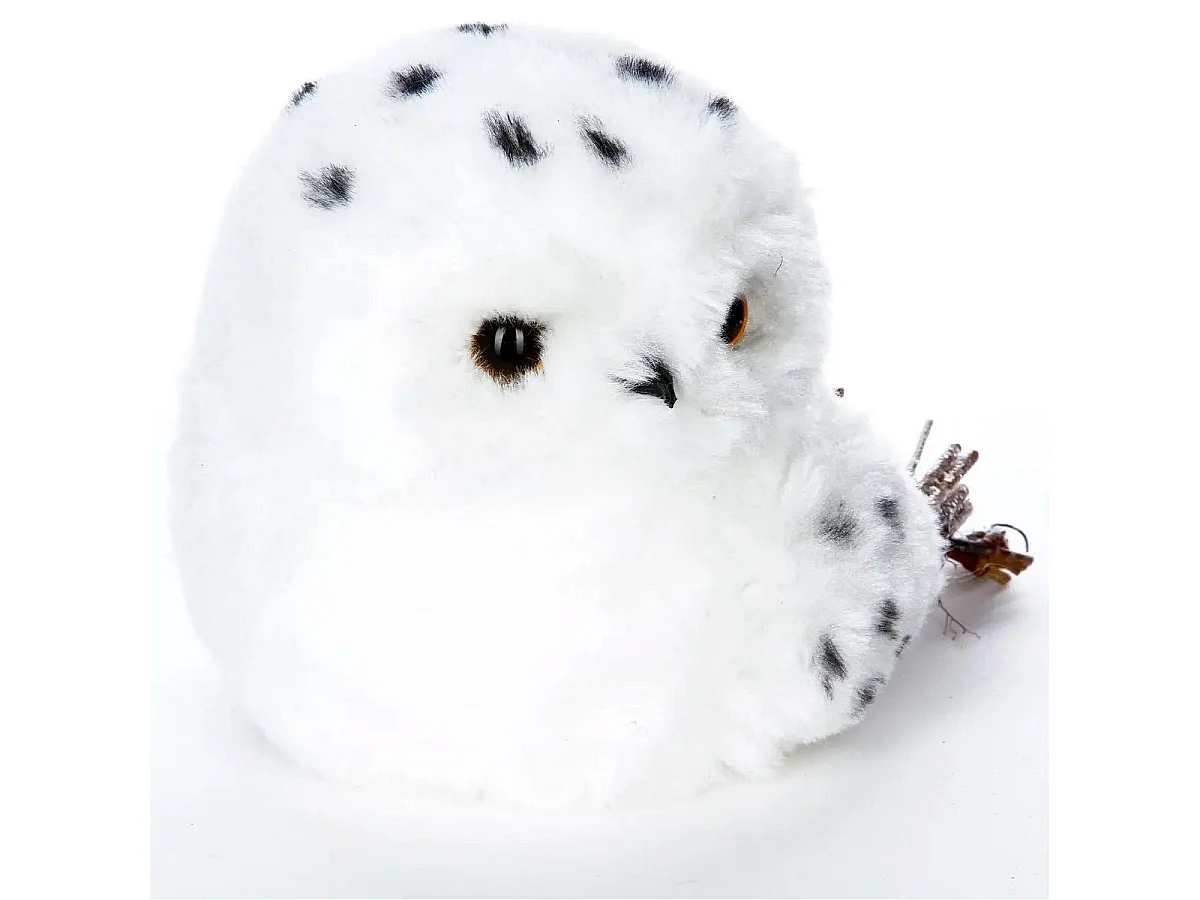 Statuette Déco "Hibou Fourrure" 21cm Blanc