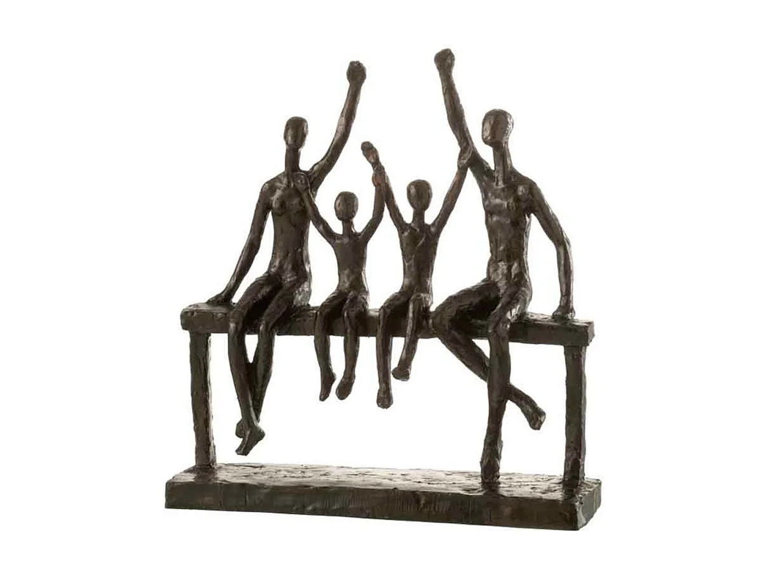Statuette Déco "Famille sur Banc" 34cm Marron