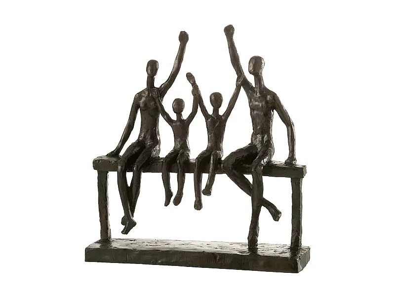 Statuette Déco "Famille sur Banc" 34cm Marron