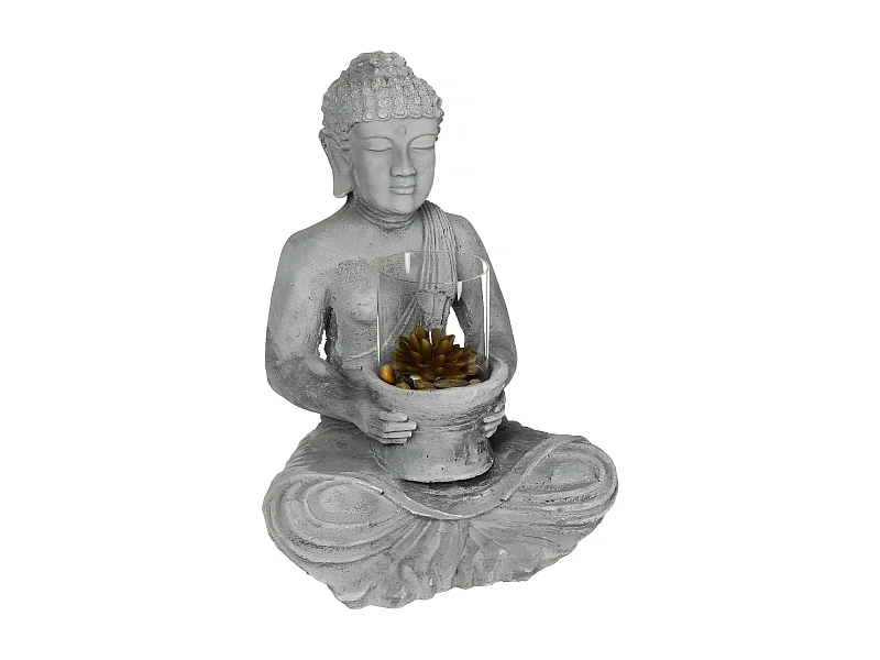Photophore en Ciment "Bouddha Assis" 40cm Gris